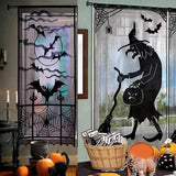 Gothic Black Lace Door Curtain | Spider, Witch & Bat Halloween Decor