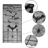 Gothic Black Lace Door Curtain | Spider, Witch & Bat Halloween Decor