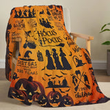 Cozy Harvest Moon Blanket with Ghost and Pumpkin Cushion