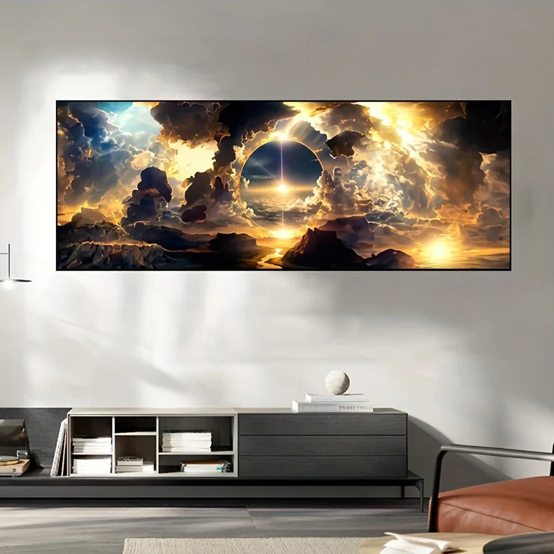 Dramatic Canvas Print | Modern Art of Sky, Clouds, Mountains & Rivers 🖼️