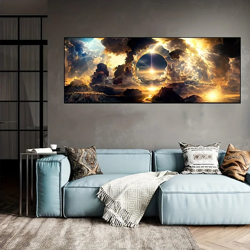 Dramatic Canvas Print | Modern Art of Sky, Clouds, Mountains & Rivers 🖼️
