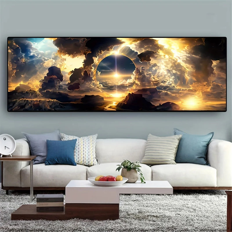 Dramatic Canvas Print | Modern Art of Sky, Clouds, Mountains & Rivers 🖼️