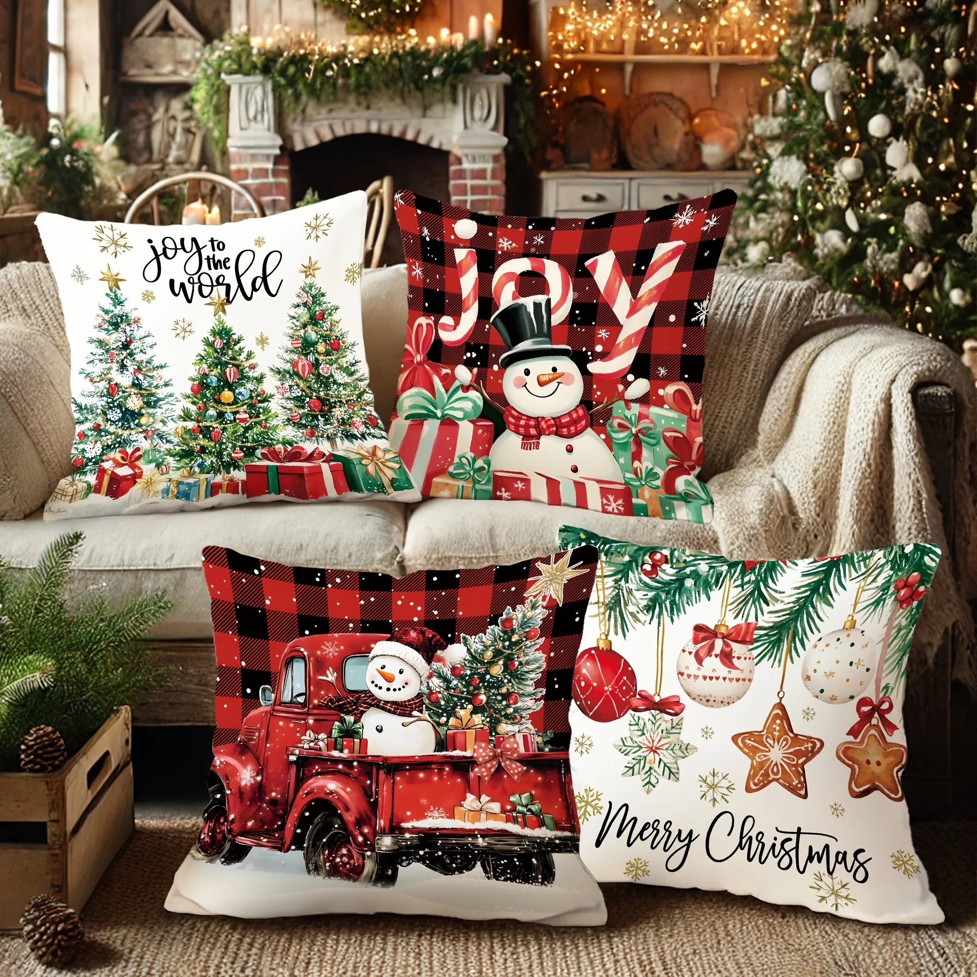 Christmas Pillow Covers: Joyful Designs with Trees, Snowman