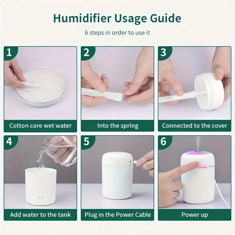 Portable Mini Humidifier | LED Cool Mist for Car & Desk
