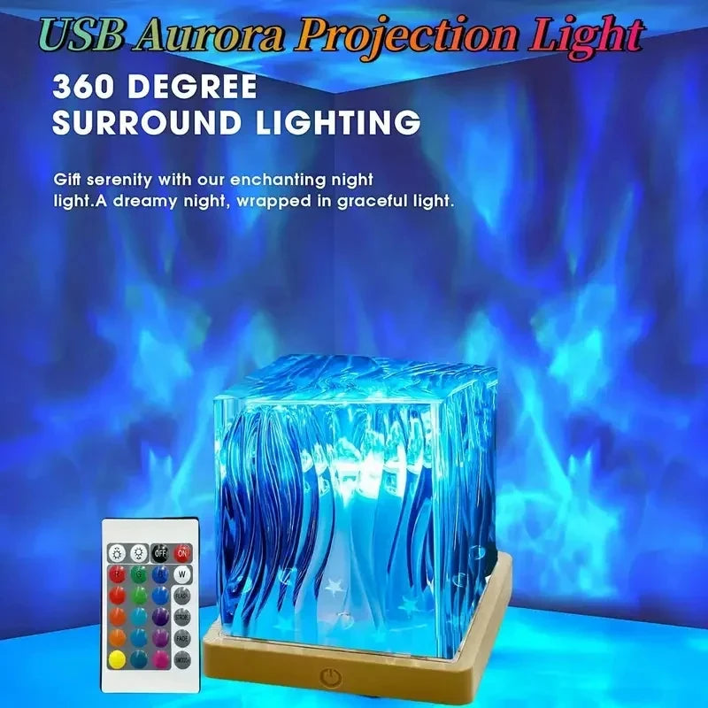 USB LED Water Ripple Projector Mood Lamp 16-Color Remote