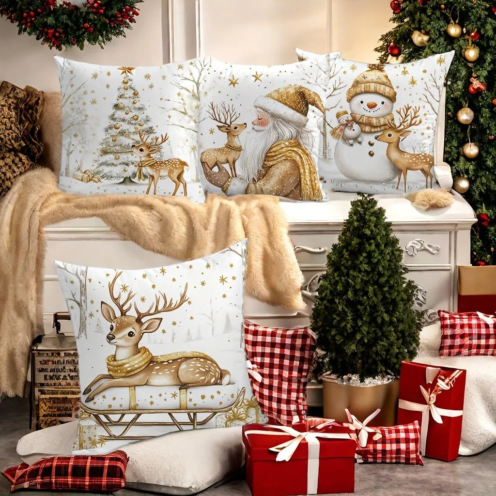 Christmas Pillow Set featuring snow forest and holiday character patterns