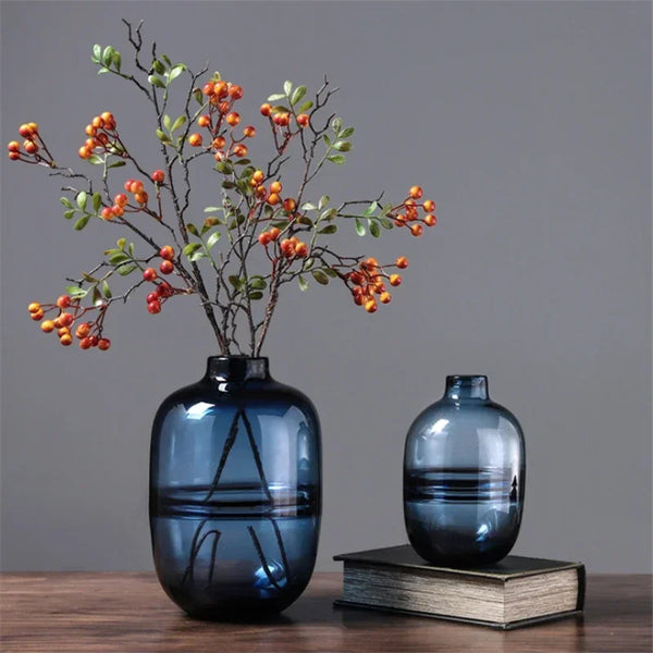 Minimalist Glass Vase – Nordic Blue & Black Home Décor Accent