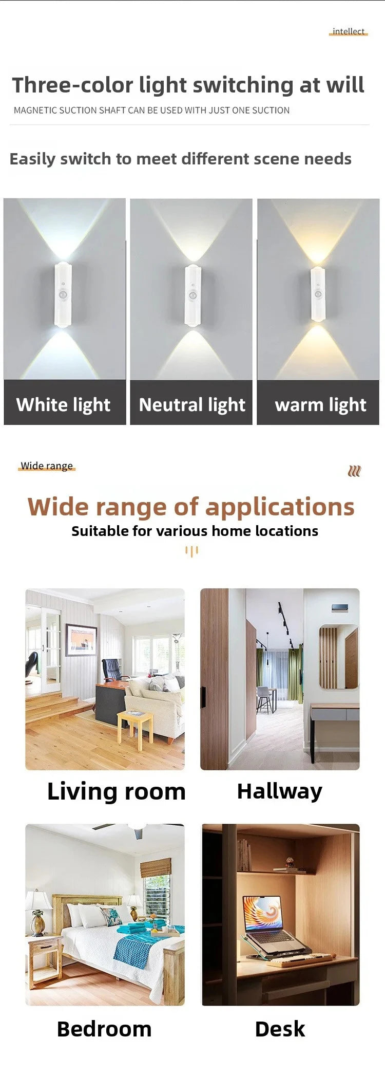 Motion Sensor LED Night Light RGB Magnetic Rechargeable