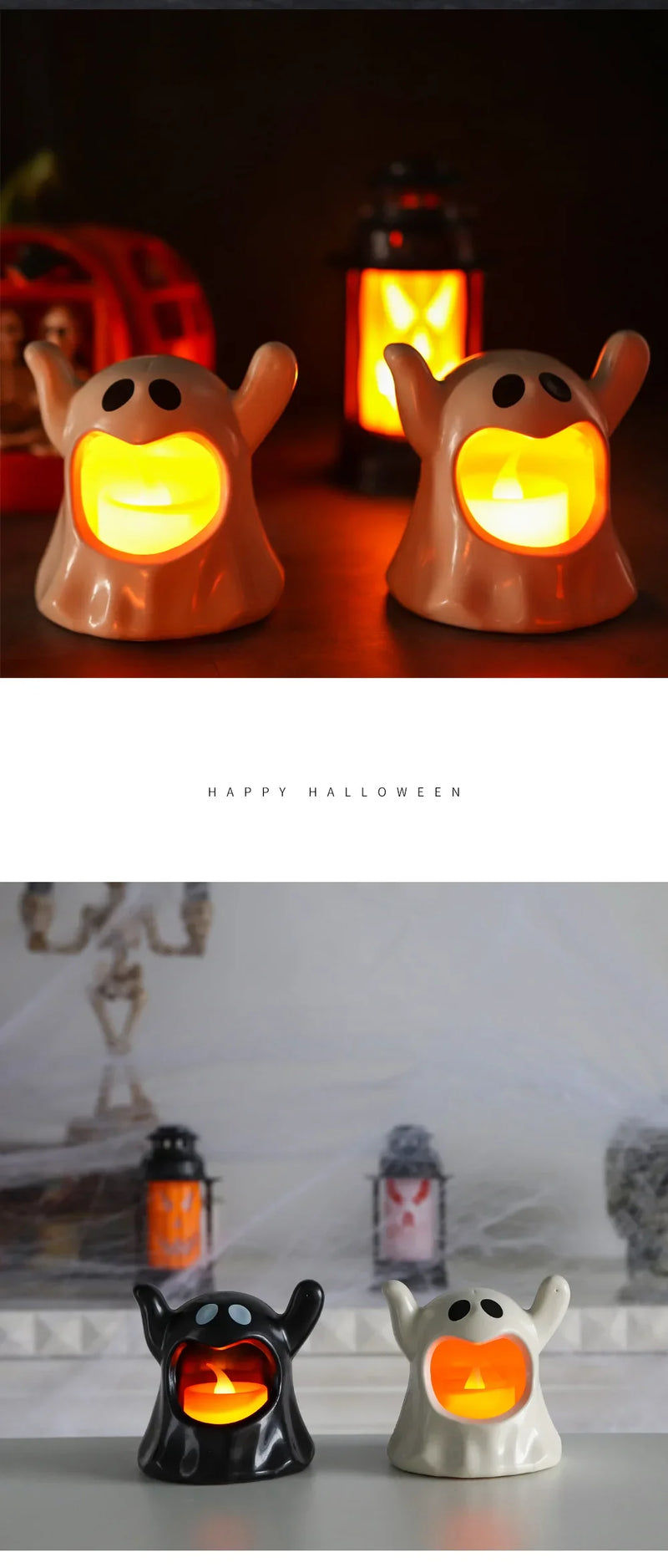 Flameless Ghost Candle LED Lamp – Spooky Halloween Decor