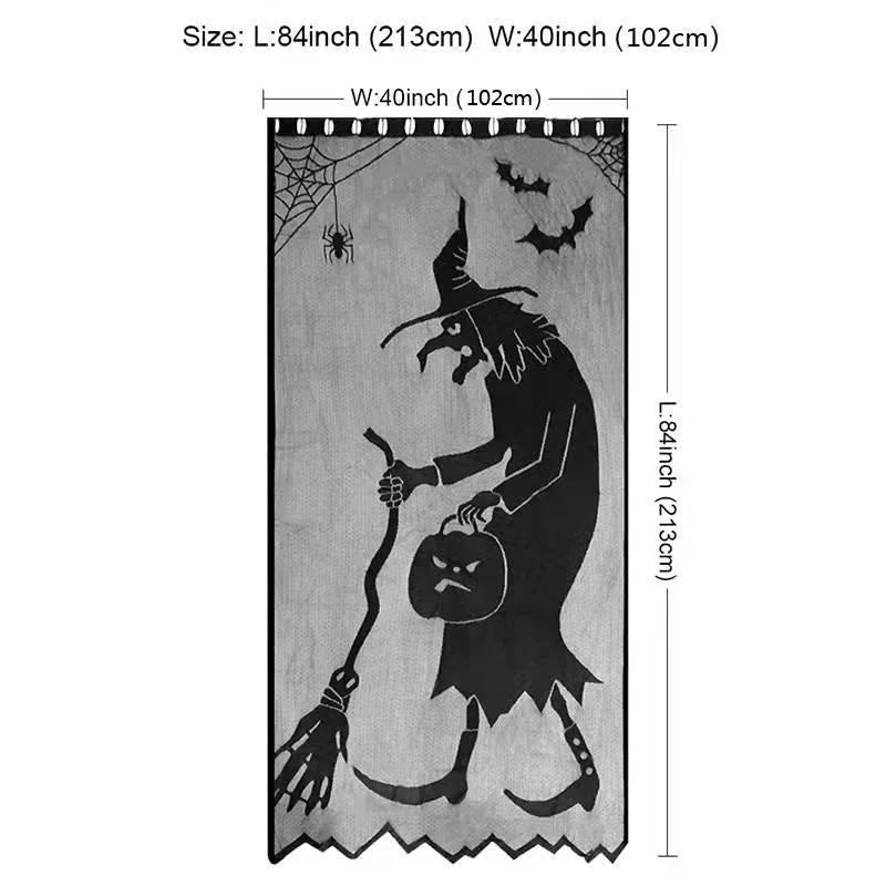 Gothic Black Lace Door Curtain | Spider, Witch & Bat Halloween Decor