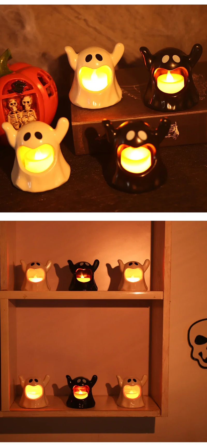 Flameless Ghost Candle LED Lamp – Spooky Halloween Decor