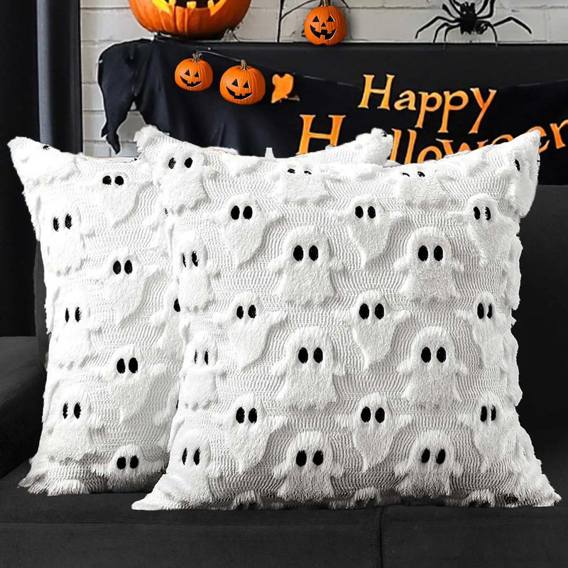 Ghost & Pumpkin Pillow Covers Set for Halloween Plush Soft