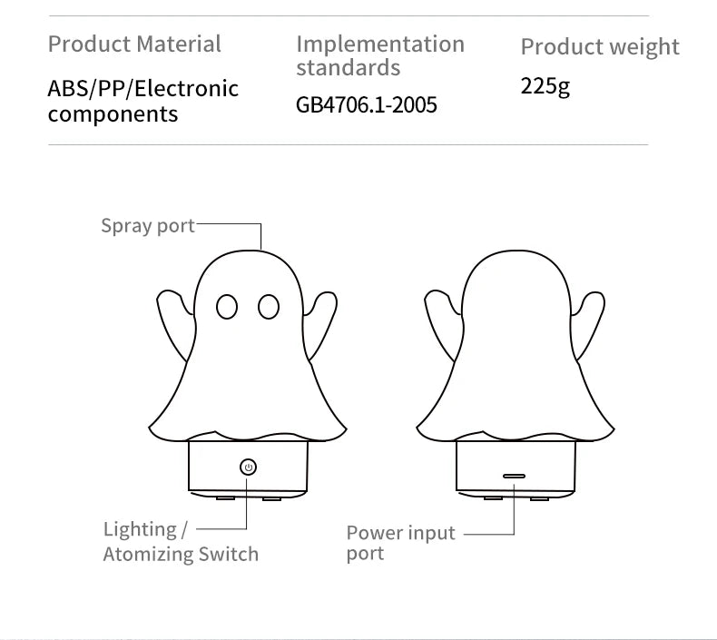 Cute Ghost Ultrasonic Air Humidifier with 7-Color LED
