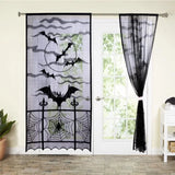 Gothic Black Lace Door Curtain | Spider, Witch & Bat Halloween Decor