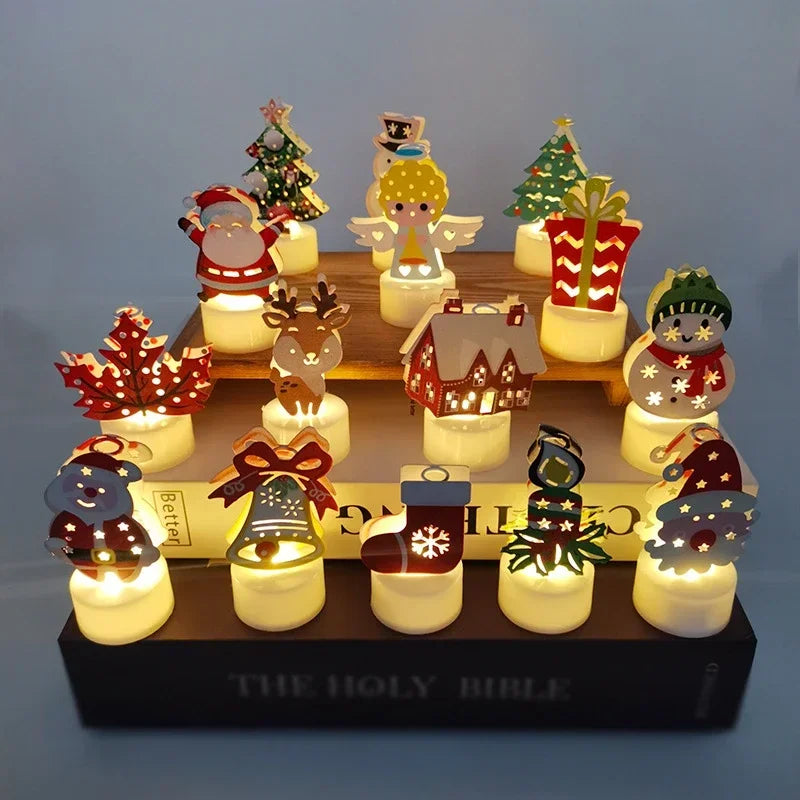 LED Electronic Candle Lights Christmas Trees Santa Claus Snowmen