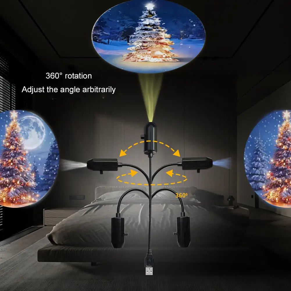 Christmas Projector Light With Xmas Tree 360° Rotatable USB-Powered LED