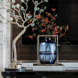 Minimalist Glass Vase – Nordic Blue & Black Home Décor Accent