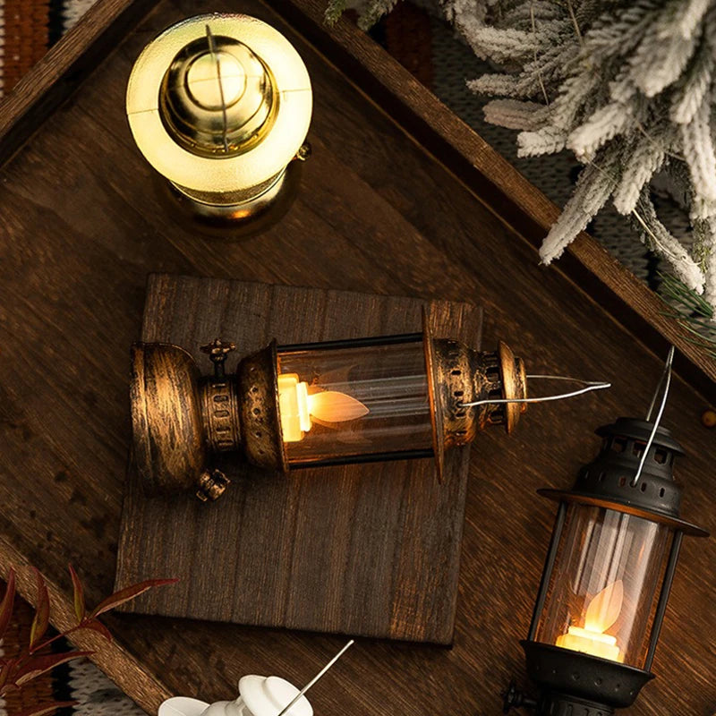 Battery Operated Oil Lamp Retro LED Night Light Portable