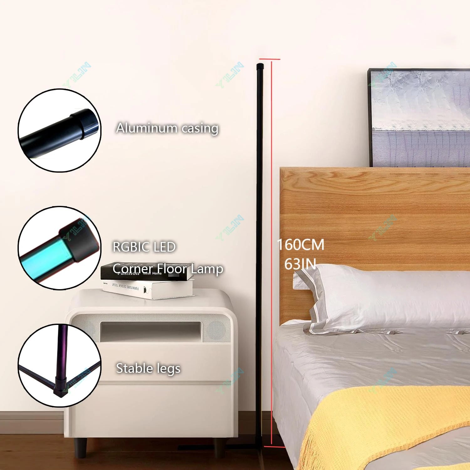 RGB Floor Lamp for Room Smart RGBIC Corner LED Light