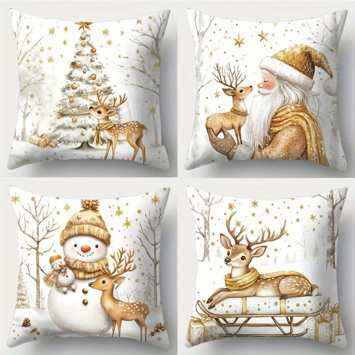 Christmas Pillow Set featuring snow forest and holiday character patterns