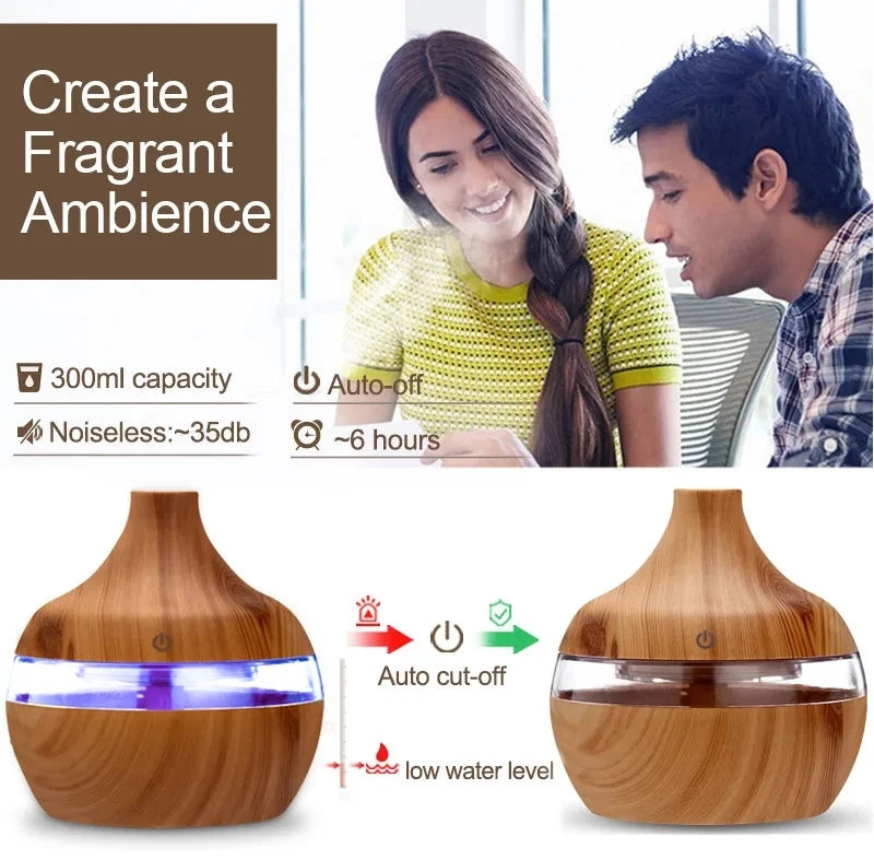 Ultrasonic Aroma Diffuser Wood Grain Electric Essential Oil