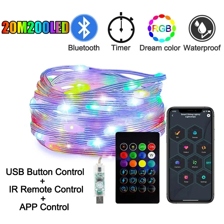 Christmas Smart Lights Fairy String Light Bluetooth Connectivity