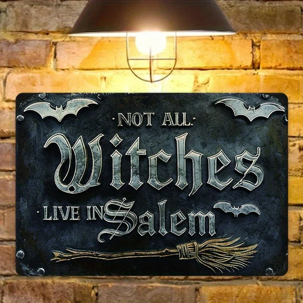 Vintage Metal Sign | "The Witch Lives in Salem" Wall Decor