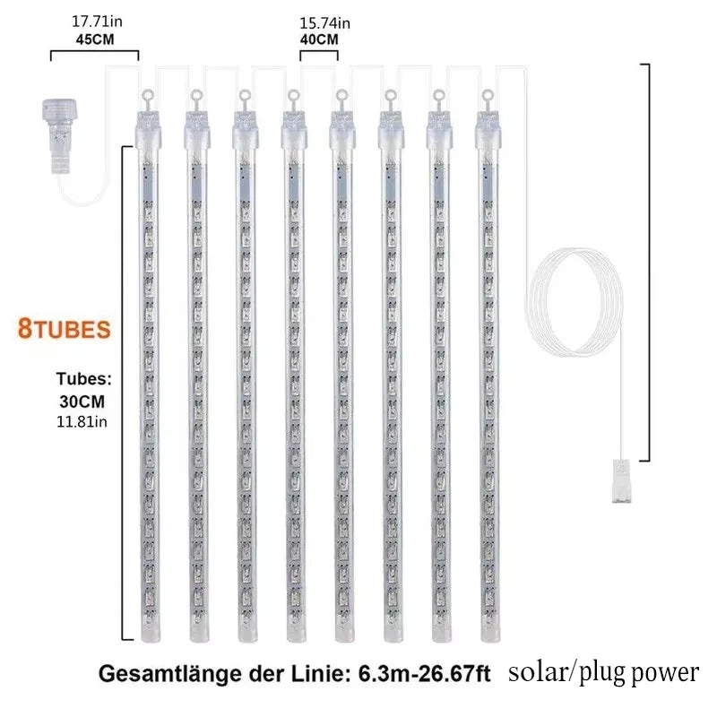 Christmas Lights Outdoor 8 Tubes Meteor Shower Lights