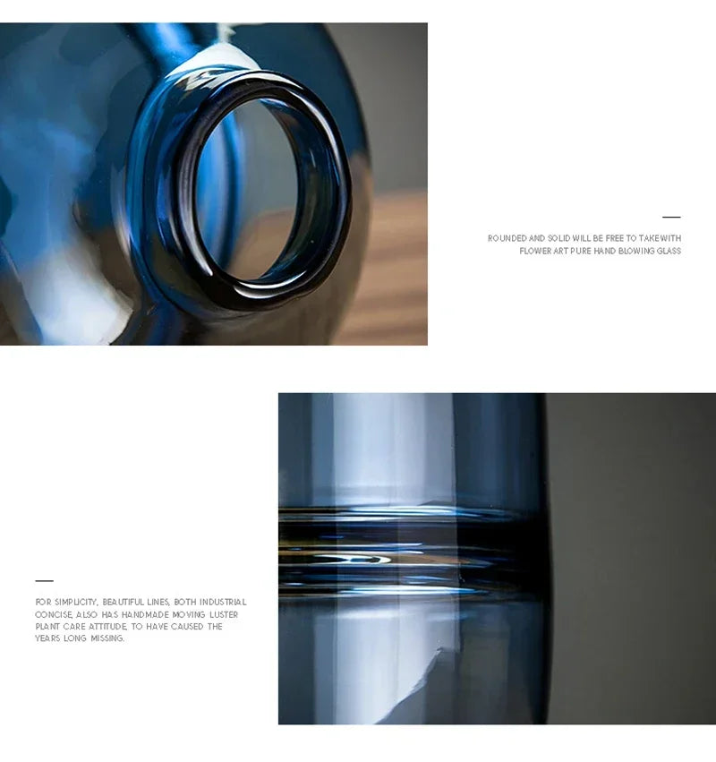 Minimalist Glass Vase – Nordic Blue & Black Home Décor Accent