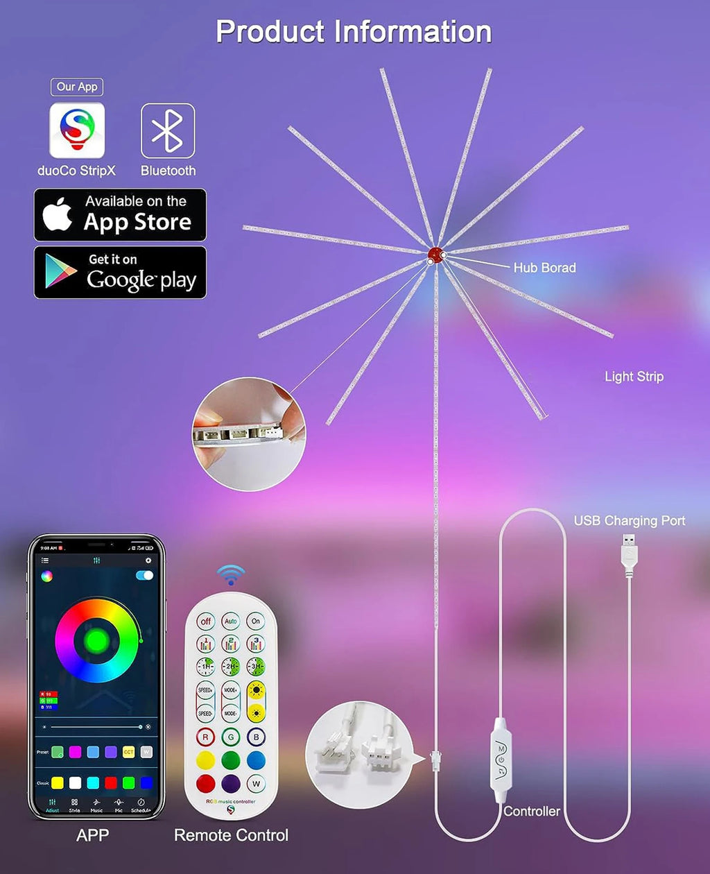 2025 Christmas Light Smart Fairy Firework Bluetooth Light Strip F