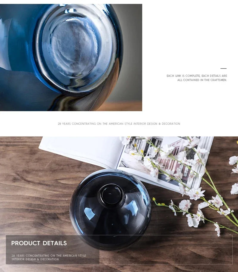 Minimalist Glass Vase – Nordic Blue & Black Home Décor Accent