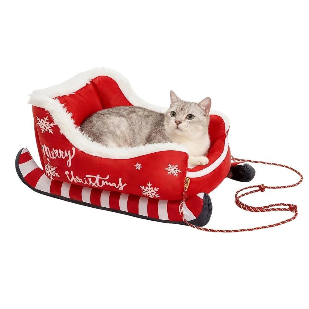 Christmas Sleigh Bed Washable Plush Pet Warm Sofa
