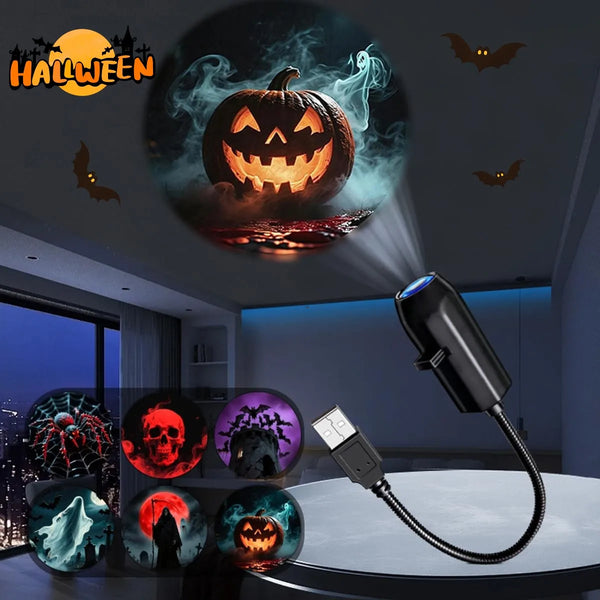 USB Ghost and Skull Rotating Projector Halloween Lamp