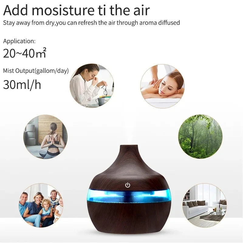 Ultrasonic Aroma Diffuser Wood Grain Electric Essential Oil