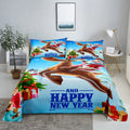 3D HD Christmas Bed Sheets Set Blue Pillow Case Cover