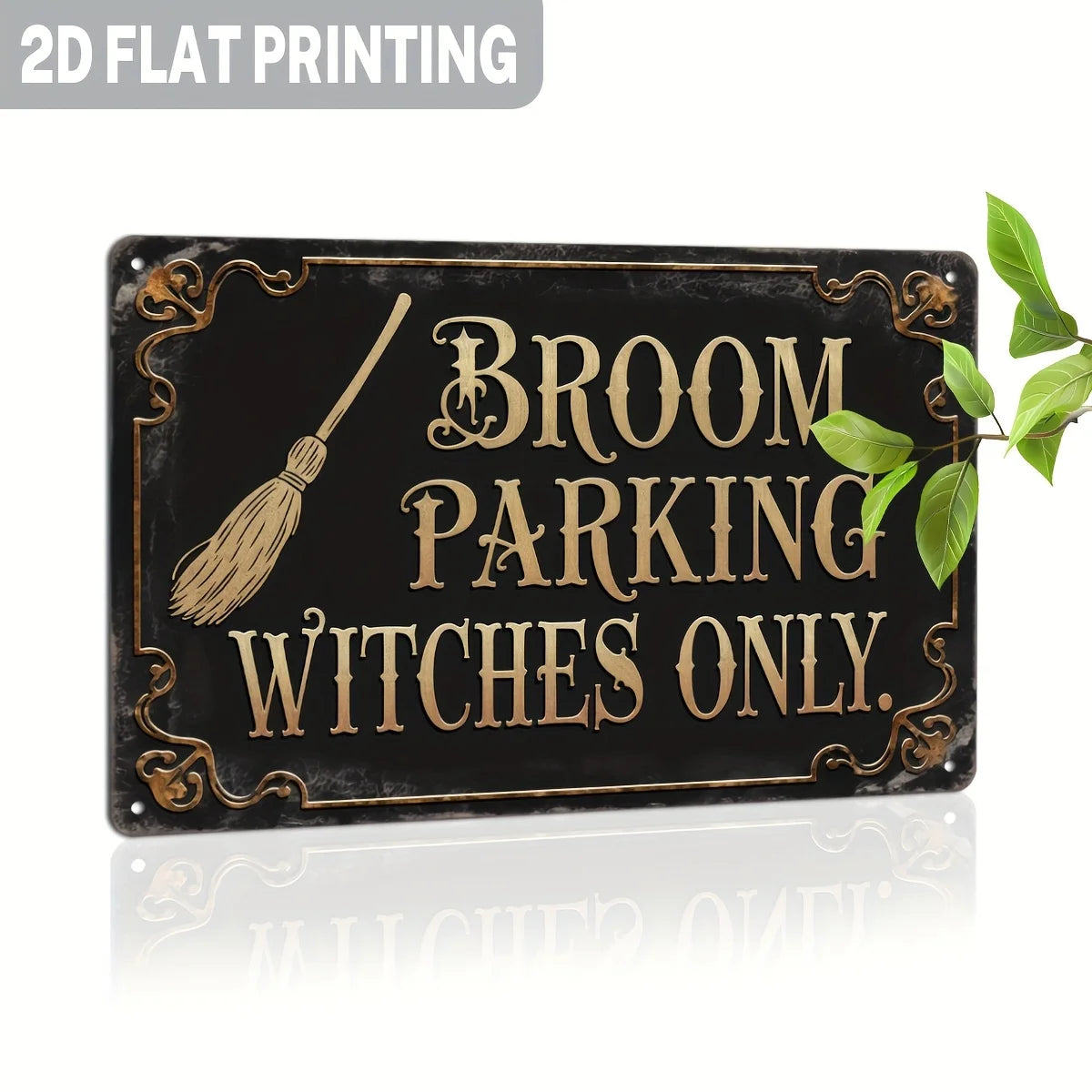 "Broom Parking Witches Only” Metal Sign – Rustic Halloween & Gothic Decor